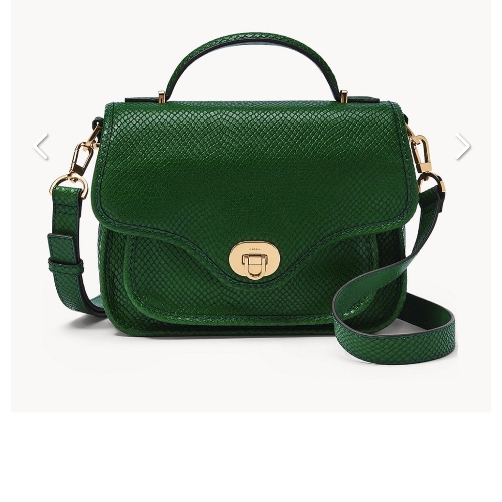 Fossil Heritage Top Handle Crossbody green python effect